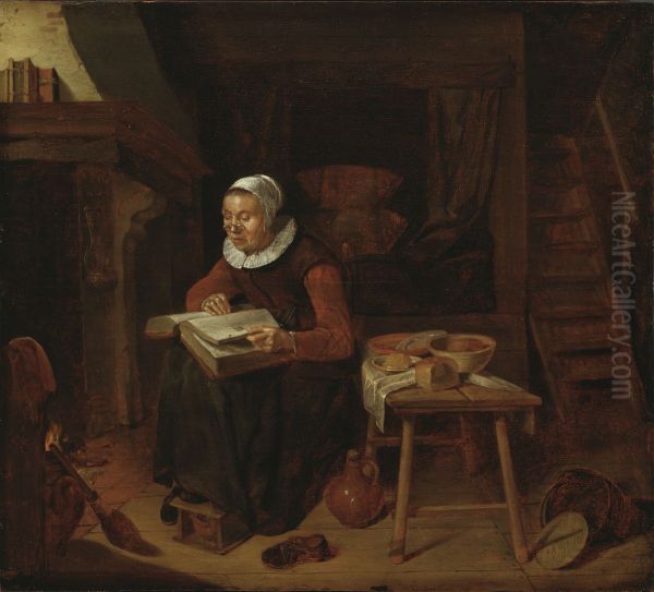 Gumma som laser bibeln Oil Painting by Quirijn van Brekelenkam