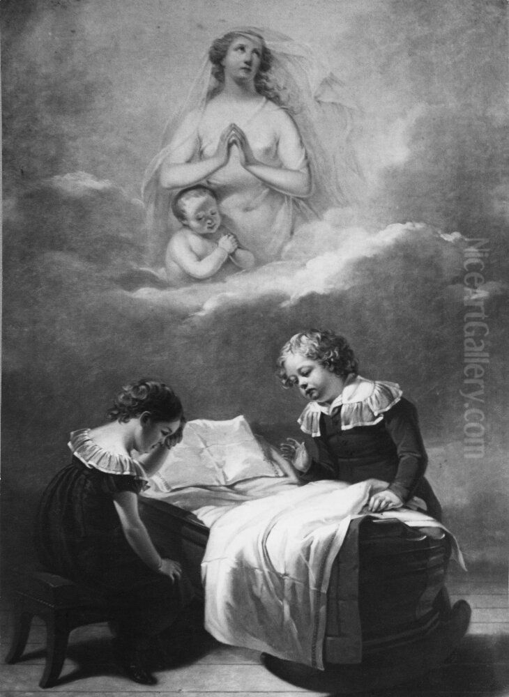 Sorjande barn vid en tom vagga Oil Painting by Johan Gustaf Sandberg