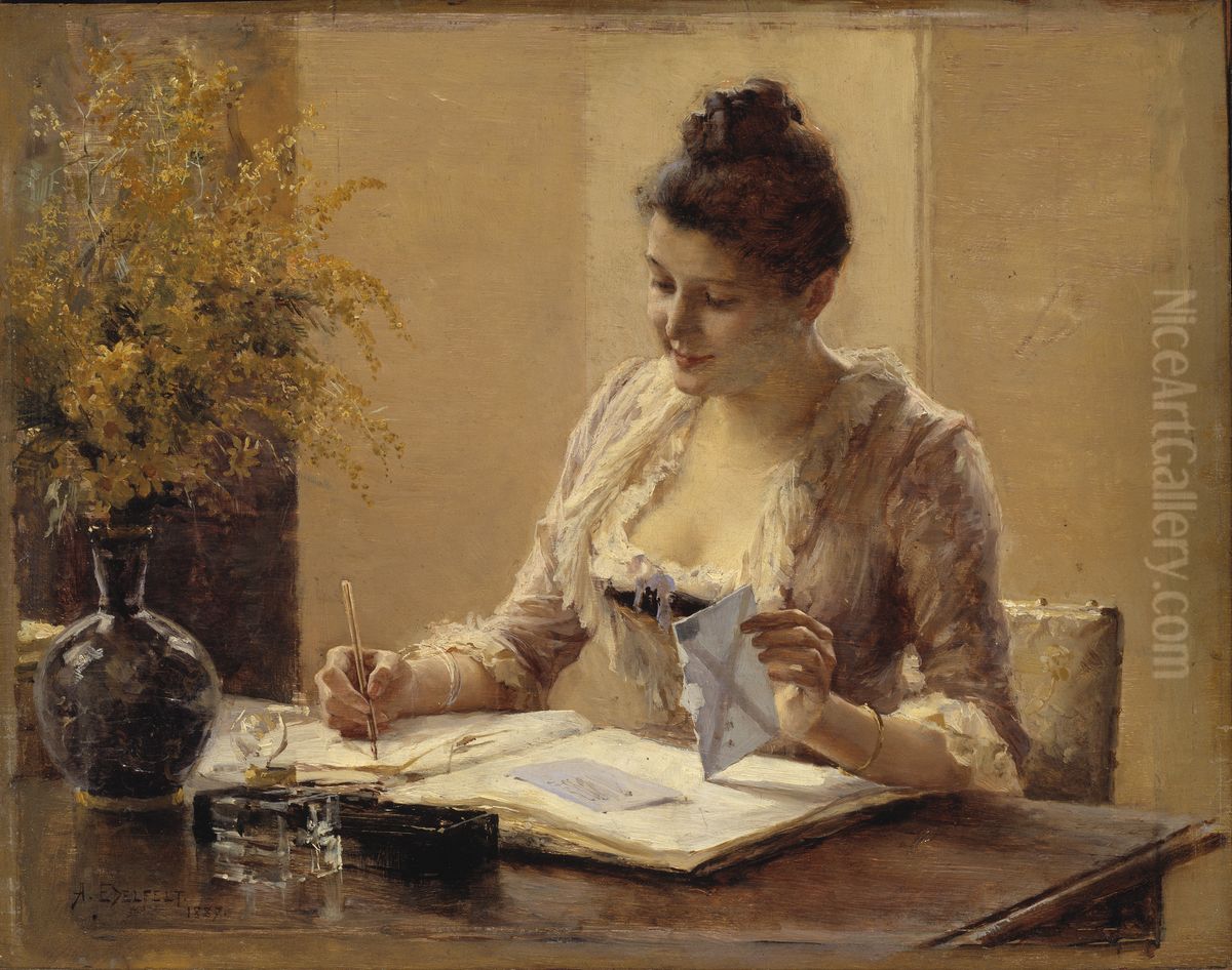 Lady Writing a Letter Oil Painting by Albert Edelfelt