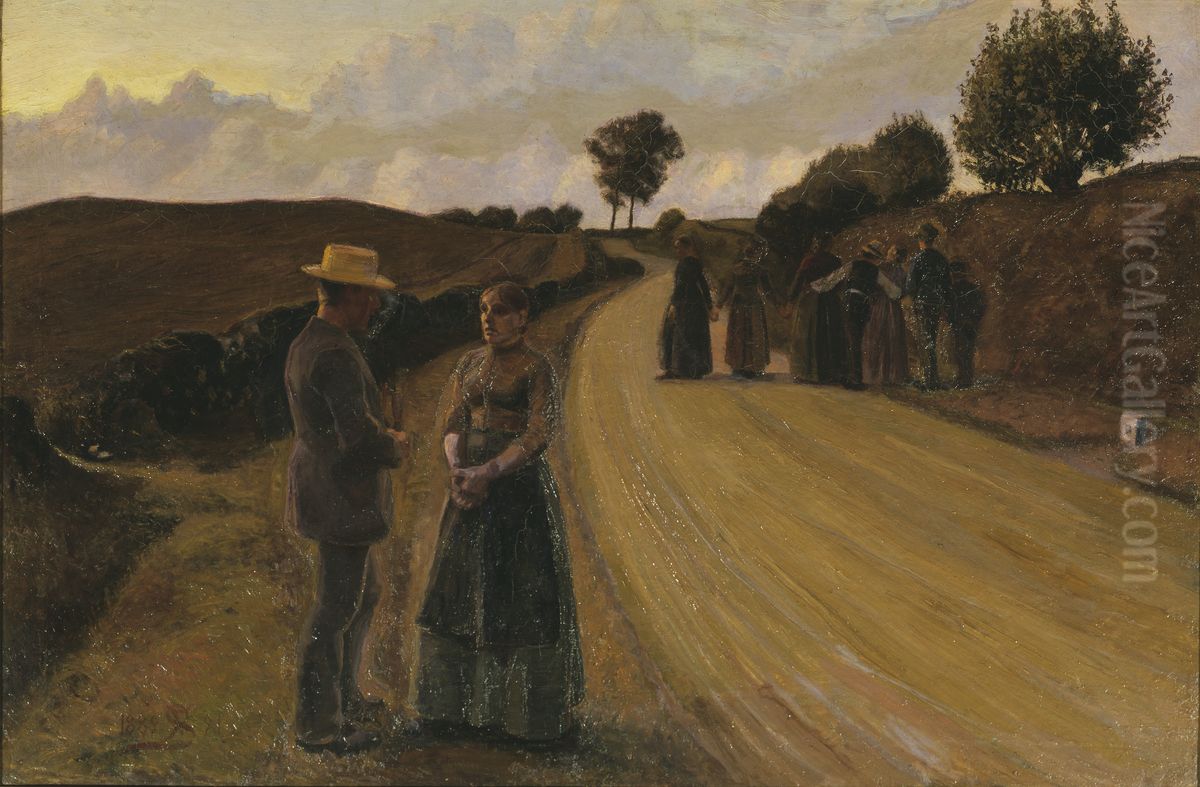 Meating an Evening on a Road Oil Painting by Fritz Syberg