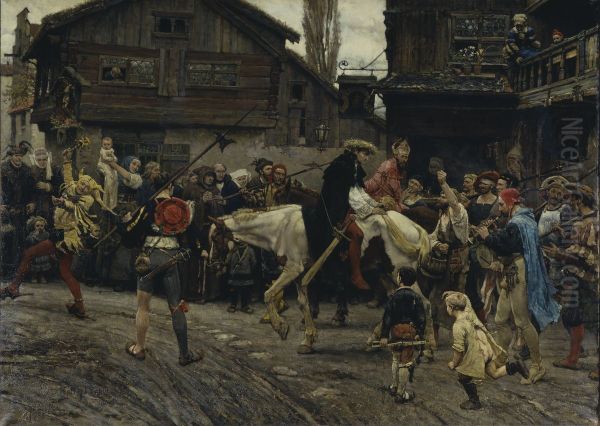 Peder Sunnanvaders och Master Knuts skymfliga intag i Stockholm 1526 Oil Painting by Carl Gustaf Hellqvist