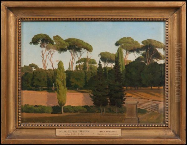 The Villa Borghese Park. Study Oil Painting by Gustaf Wilhelm Palm