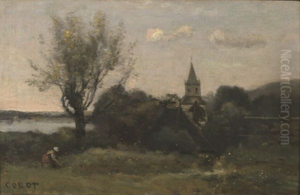 Ennery nara Auvers Oil Painting by Jean-Baptiste Camille Corot