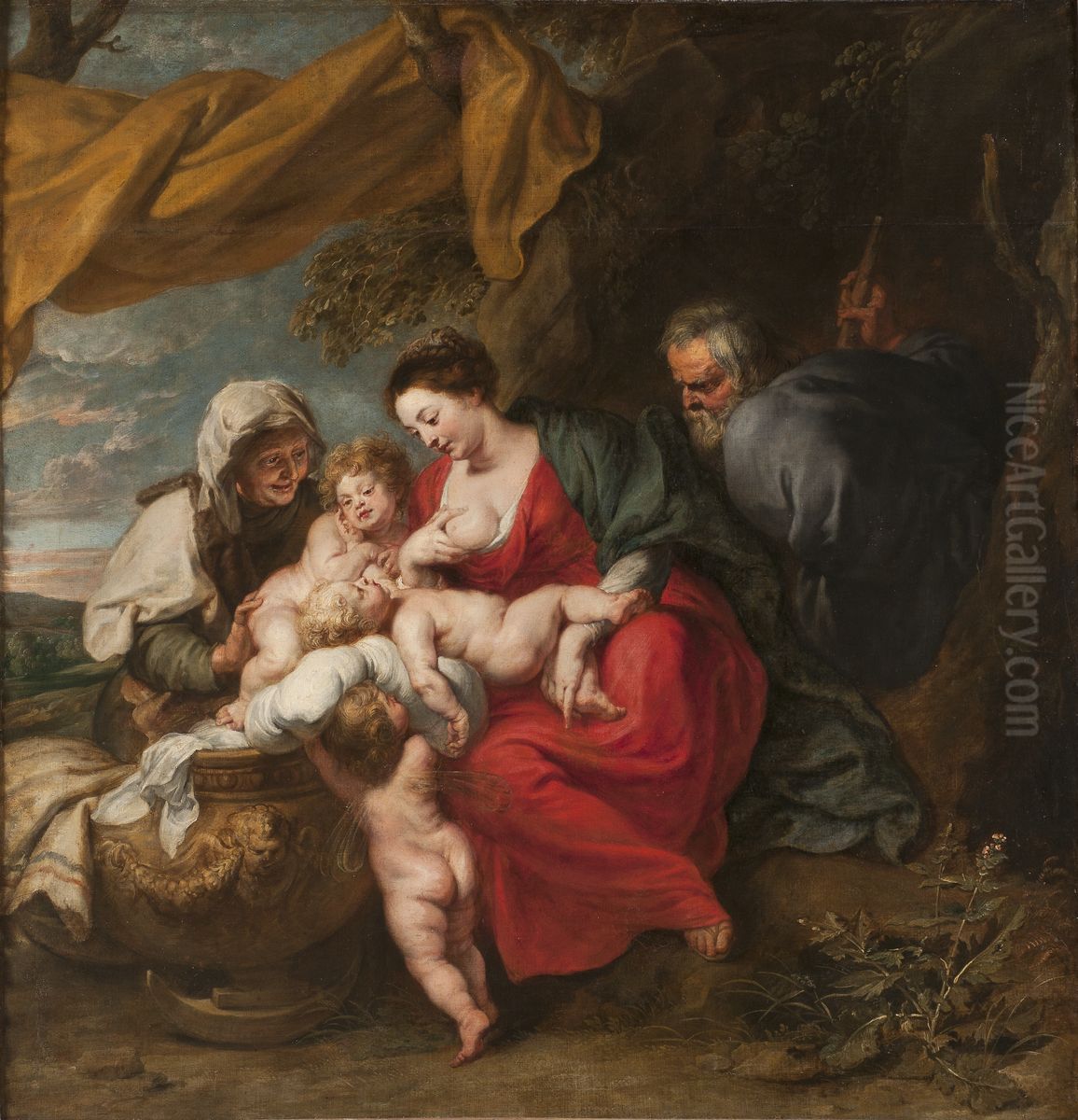 Den heliga familjen Oil Painting by Jan van den Hoecke
