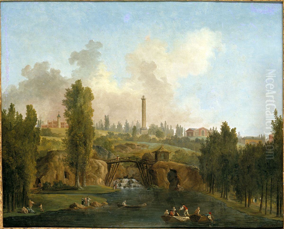 Utsikt over Merevilles slottspark Oil Painting by Hubert Robert