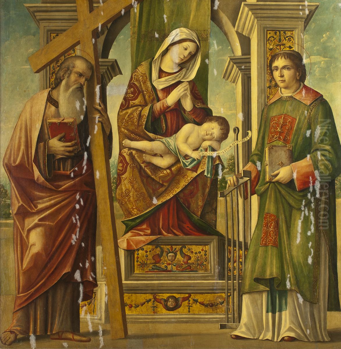 Madonnan med barnet och St Andreas och St Laurentius Oil Painting by Niccolo Rondinelli