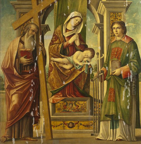 Madonna and Child with St Andrew and St Lawrence Oil Painting by Niccolo Rondinelli