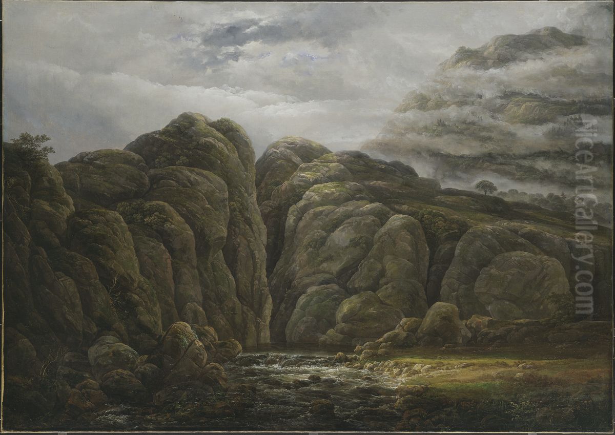 Norwegian Mountain Landscape Oil Painting by Johan Wilhelm Ludwig Dahl
