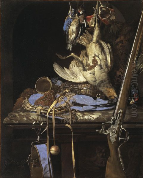 Still Life with Hunting Gear Oil Painting by Willem Van Aelst