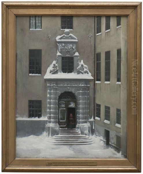 Winter Scene from the Present Foreign Office, Stockholm Oil Painting by Carl Stefan Bennet