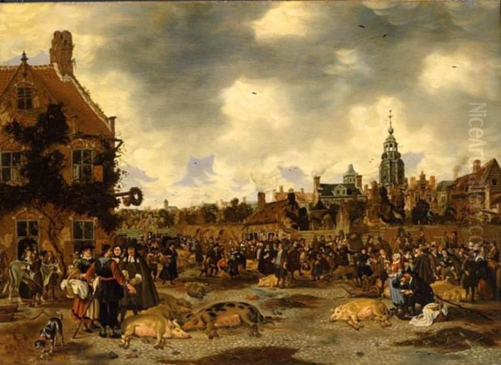 Svinmarknad vid Jakobskyrkan i Haag Oil Painting by Sybrand Van Beest