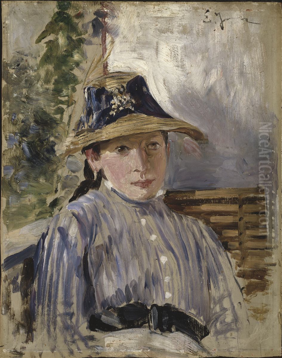 Flicka i blatt Oil Painting by Ernst Josephson Flicka i blatt Oil Painting by Ernst Josephson