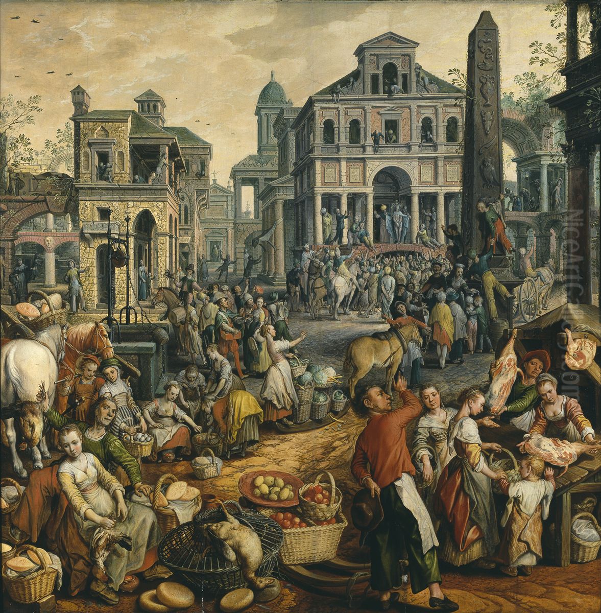 Market Scene with Ecce Homo Oil Painting by Joachim Beuckelaer