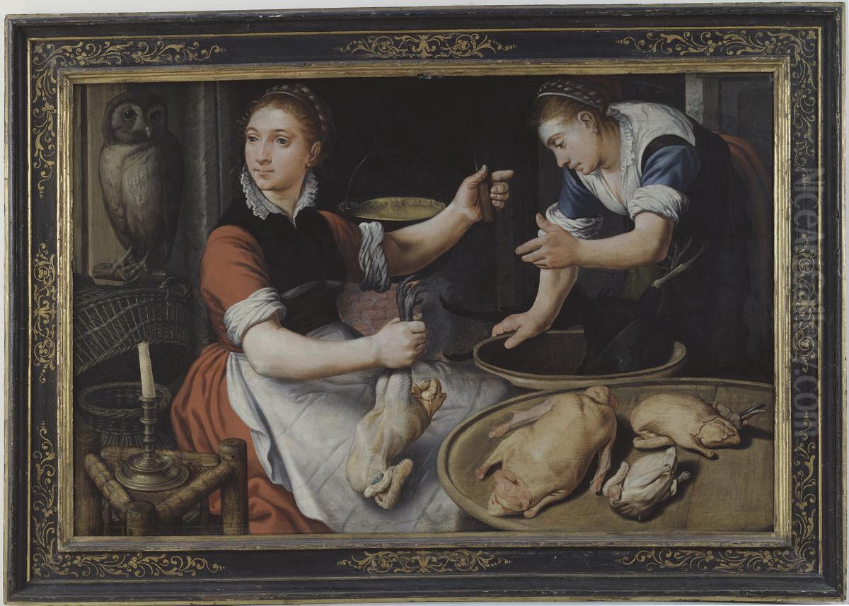 Koksscen med tva kvinnor Oil Painting by Pieter Aertsen