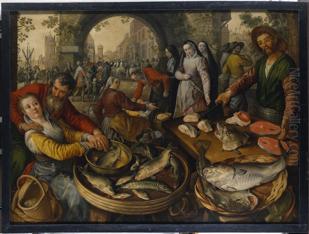 Fish Market with Ecce Homo Oil Painting by Joachim Beuckelaer
