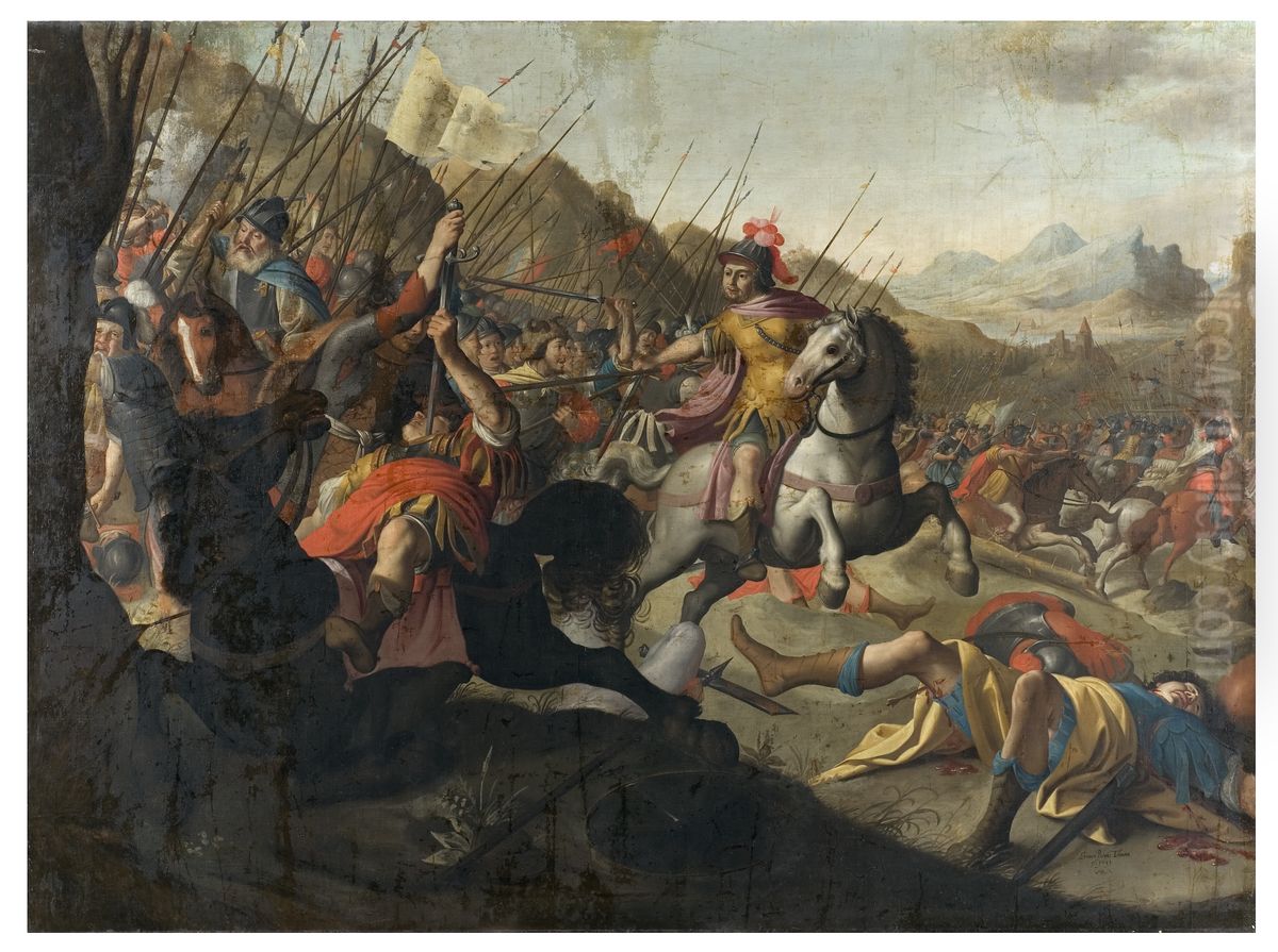 A Roman Battle Oil Painting by Simon Peter Tilemann