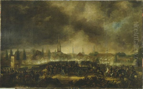 The Storming of Leipzig Oil Painting by Per Krafft the Younger