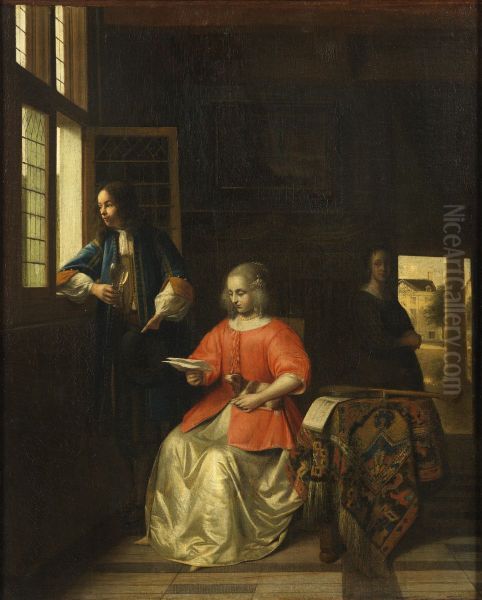 Interior with a Young Lady Reading a Letter Oil Painting by Pieter De Hooch