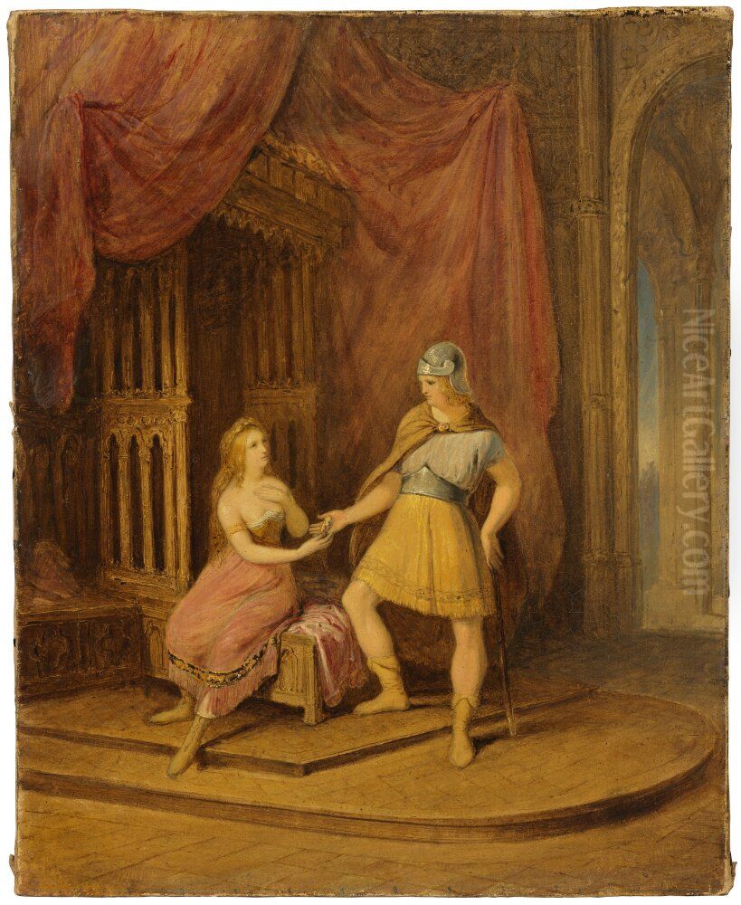 Heimdal and Freja. Sketch Oil Painting by Nils Blommer