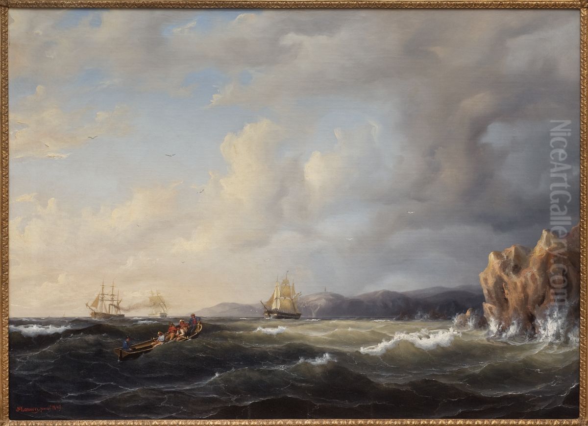 Bark Beating to Windward at Kullaberg Oil Painting by Marcus Larson