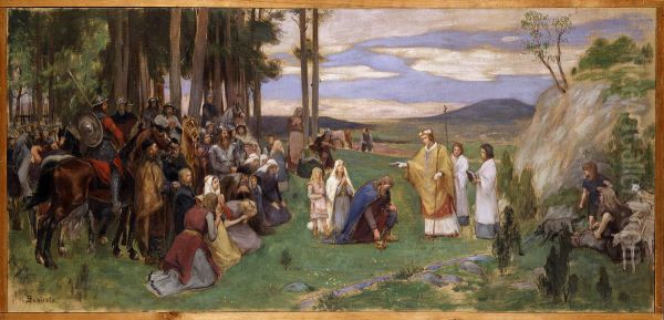Proposed Decoration for the Walls in the Upper Hall of the NM. Ansgar Preaching Christianity Oil Painting by Georg Pauli