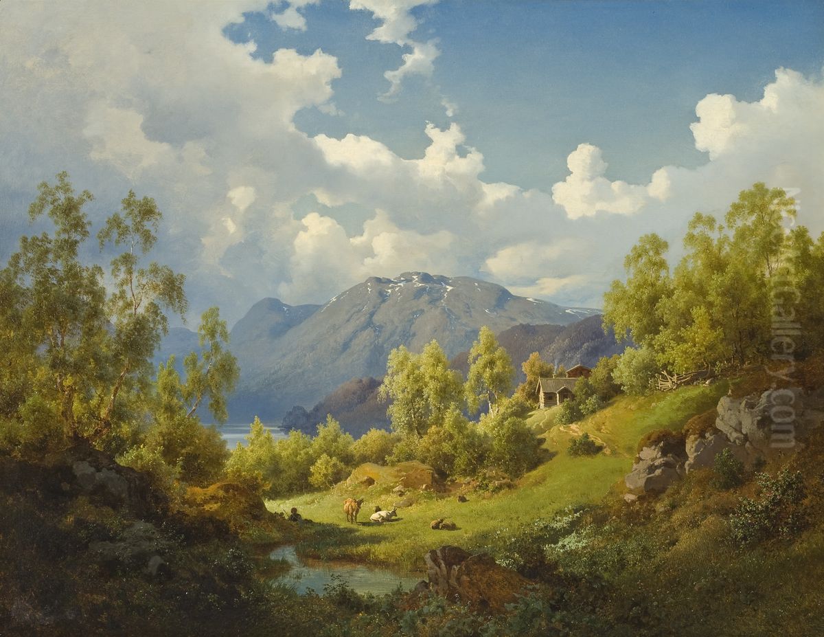 Landscape. Motif from the Numme Valley in Norway Oil Painting by Joachim Frich