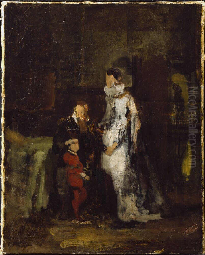 Erik XIV och Karin Mansdotter i fangelset. Skiss Oil Painting by Edvard Perseus
