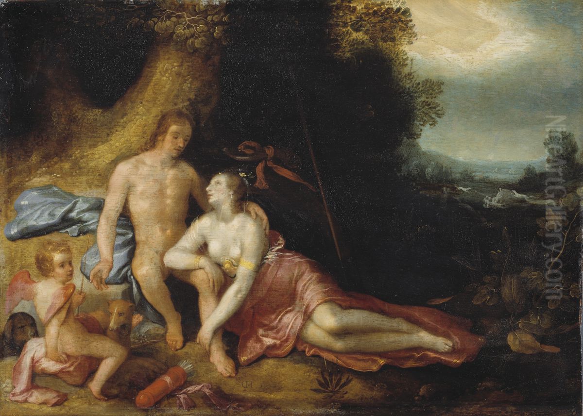 Venus och Adonis Oil Painting by Cornelis van Haarlem
