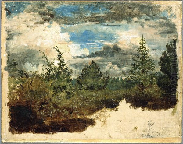 A Wooded Hillside. Study Oil Painting by Kilian Christoffer Zoll
