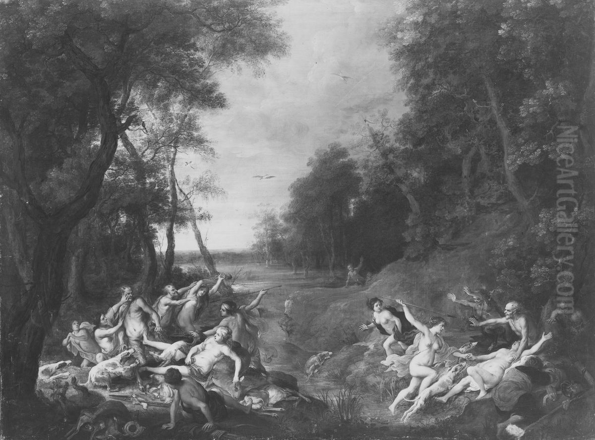 Diana och hennes nymfer overraskade av satyrer Oil Painting by Frans Wouters