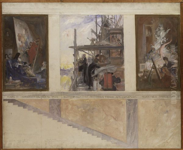 Second Proposed Decoration of the Walls in the Lower Hall of the Nationalmuseum Oil Painting by Carl Larsson