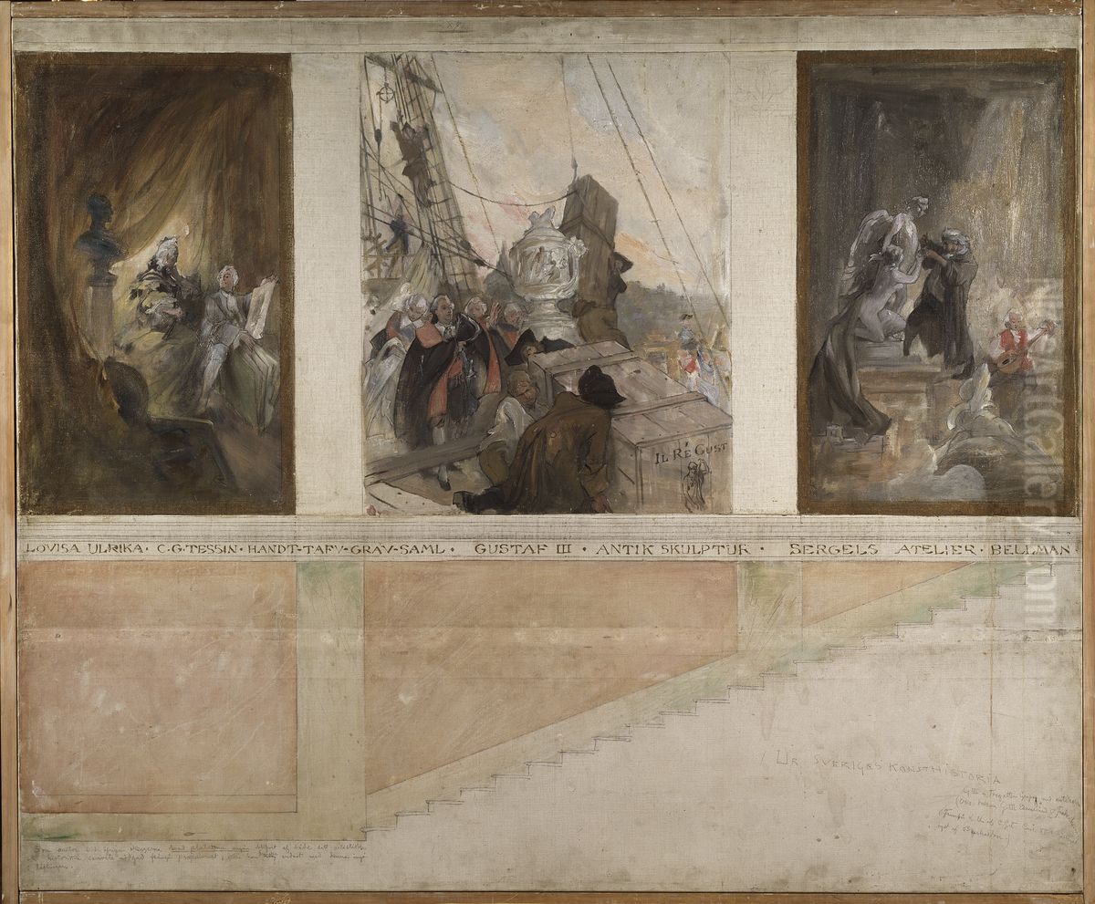 Second Proposed Decoration of the Walls in the Lower Hall of the NM Oil Painting by Carl Larsson