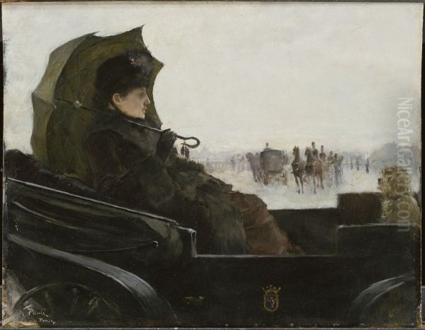 Lady in a Landau. Motif from Paris Oil Painting by Georg Pauli