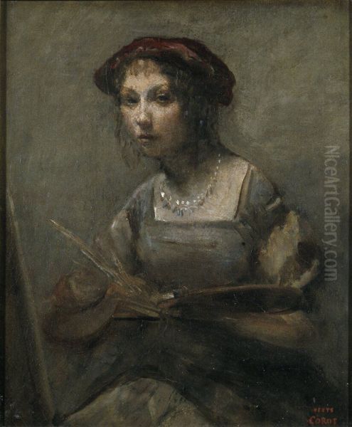 Ung flicka med palett Oil Painting by Jean-Baptiste Camille Corot