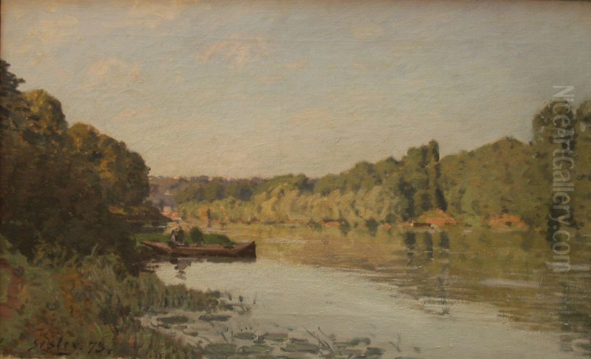 Landscape from Bougival Oil Painting by Alfred Sisley