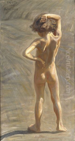 Fausto. Aktstudie av liten gosse Oil Painting by J.A.G. Acke