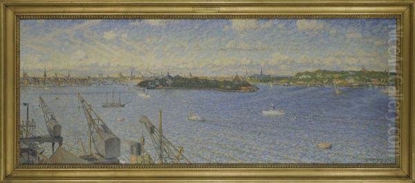 Stockholms strom fran Fjallgatan Oil Painting by Nils Kreuger