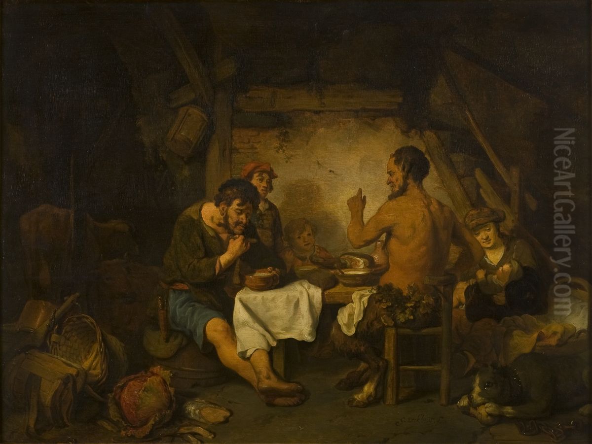 The Story of the Farmer and the Satyr from Aisopus' Fables Oil Painting by Gerbrand Van Den Eeckhout