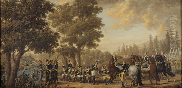 King Gustav III of Sweden & a Soldier.Episode from the Russian War 1789 Oil Painting by Pehr Hillestrom