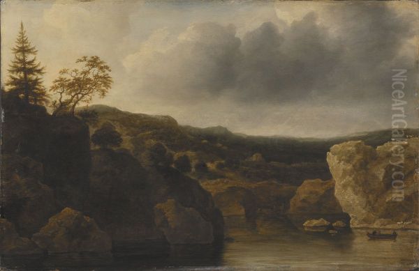 Strandparti med branta klippor Oil Painting by Allaert van Everdingen
