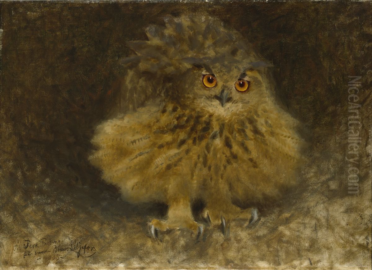 An Eagle Owl Oil Painting by Bruno Andreas Liljefors