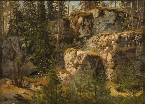 Stenigt skogslandskap Oil Painting by Marcus Larson