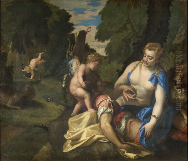 Venus sorjande Adonis Oil Painting by Paolo Veronese (Caliari)