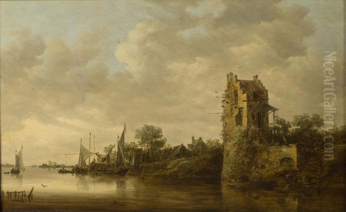 Flodstrand med gammalt torn Oil Painting by Jan van Goyen