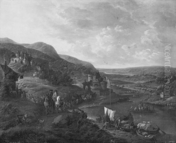 View of the Rhine with Figures Oil Painting by Robert Griffier
