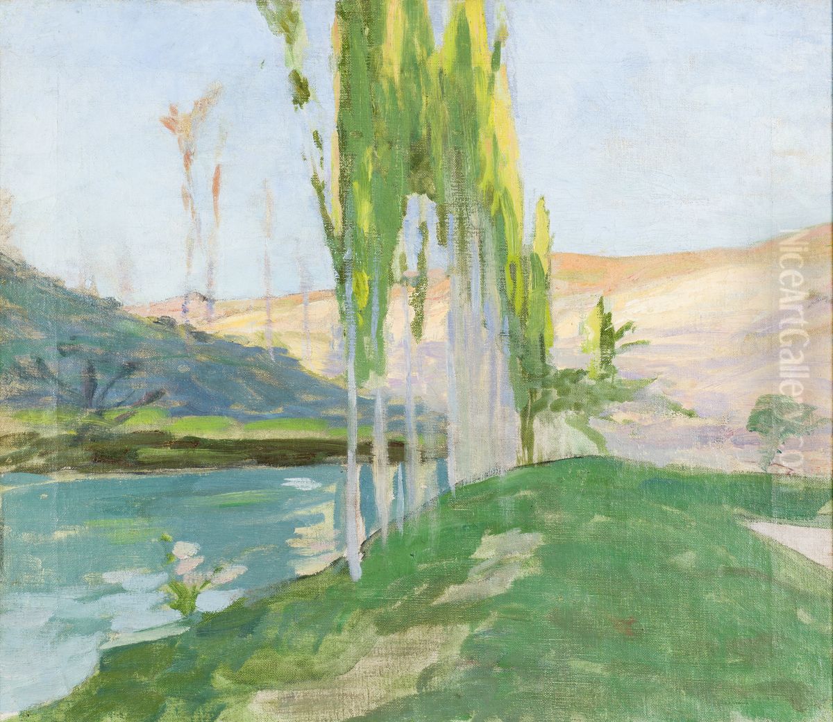 Popplar vid vattendrag Oil Painting by Richard Bergh