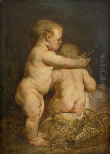 Two Naked Children with Grapes Oil Painting by Sir Anthony Van Dyck