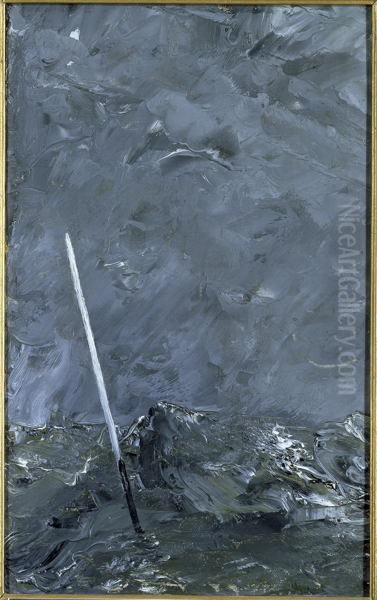 Stormigt hav. Slatprick. Oil Painting by August Strindberg