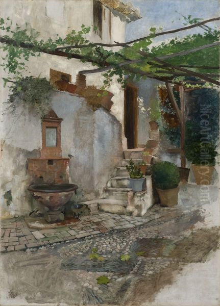 Farm Interior from the South of Spain Oil Painting by Hugo Birger