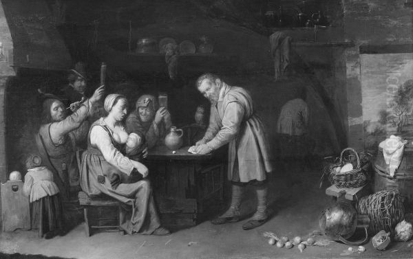 Interior with Merry Company Oil Painting by David Ryckaert III